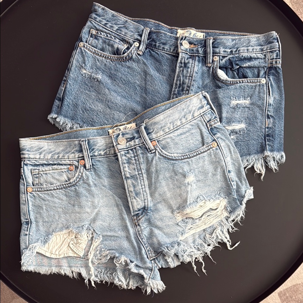 We The Free Blue Distressed Jean Shorts